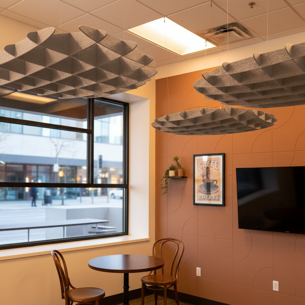 Hanging polyester fiber acoustic panels
